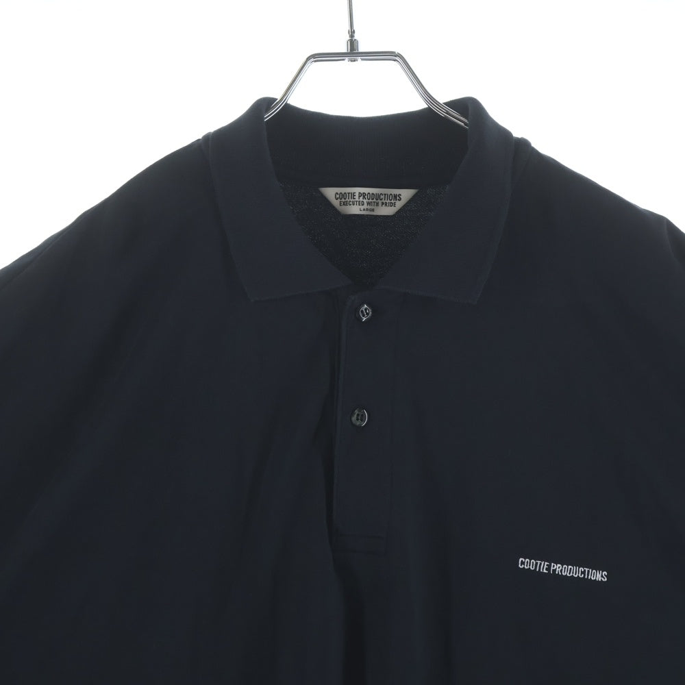 COOTIE PRODUCTIONS(クーティー プロダクションズ) 23SS Polyester Twill Fly Front S/S Shirt フロントロゴ刺繍 ツイルフライ半袖シャツ ポロシャツ ブラック CTE-23S408