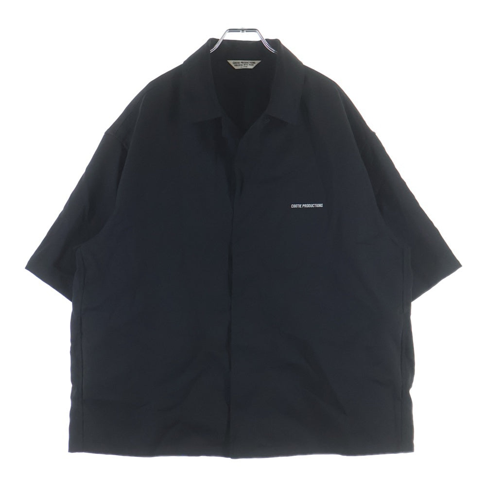 COOTIE PRODUCTIONS(クーティー プロダクションズ) 23SS Polyester Twill Fly Front S/S Shirt ロゴ刺繍 ポリエステルツイルフライ 半袖シャツ ブラック CTE-23S408