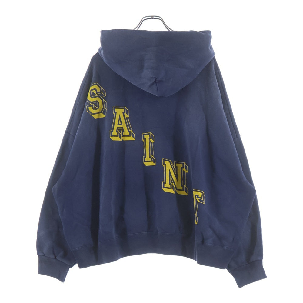 SAINT MICHAEL(セントマイケル) 24AW ANGEL HOODIE エンジェル ヴィンテージ加工 両面プリント スウェット プルオーバーパーカー フーディー ネイビー SM-YS1-0000-044
