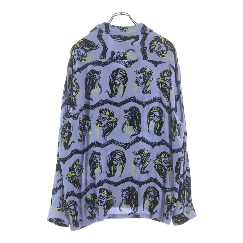 weirdo(ウィアード) BIG BAD WOLF - L/S SHIRTS ウルフ 総柄デザイン 長袖シャツ ブルー WRD-23-SS-13