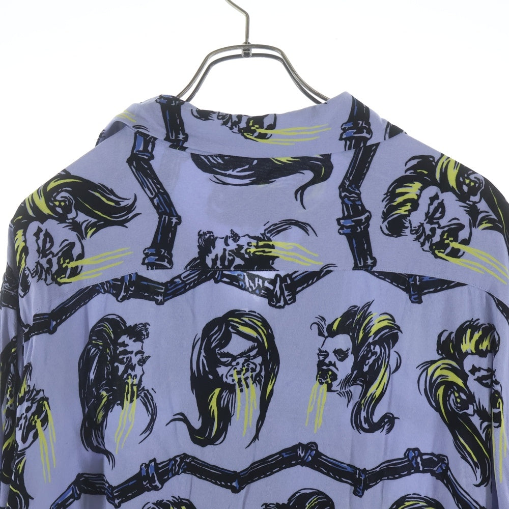 weirdo(ウィアード) BIG BAD WOLF - L/S SHIRTS ウルフ 総柄デザイン 長袖シャツ ブルー WRD-23-SS-13