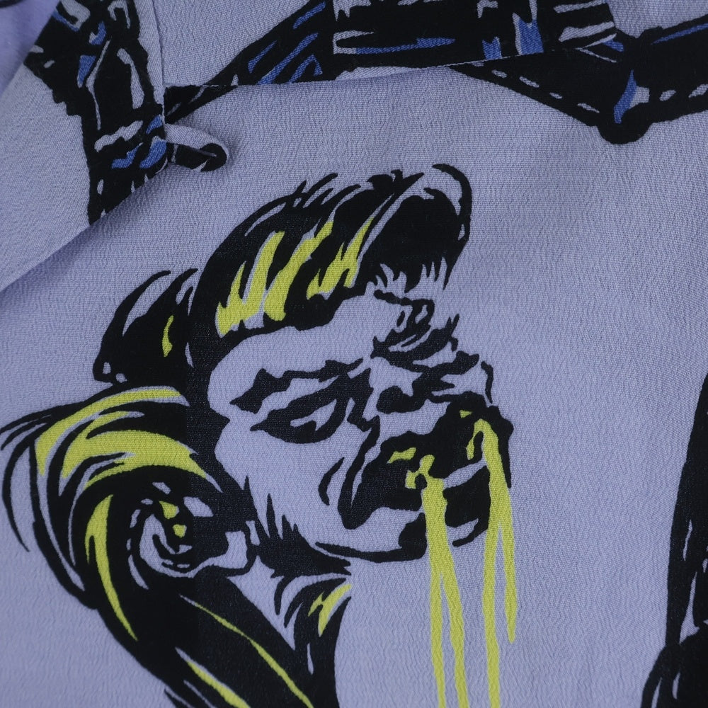 weirdo(ウィアード) BIG BAD WOLF - L/S SHIRTS ウルフ 総柄デザイン 長袖シャツ ブルー WRD-23-SS-13