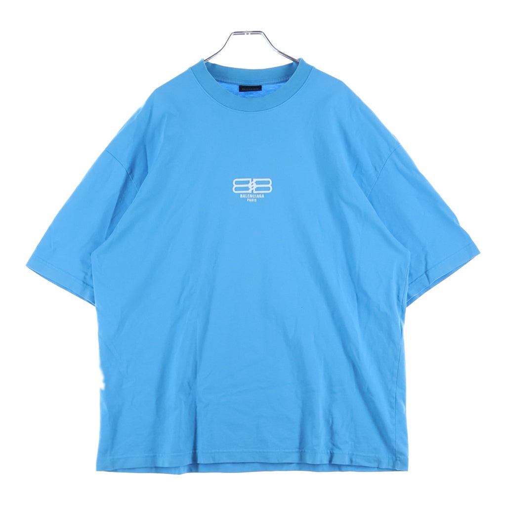 BALENCIAGA(バレンシアガ) 22AW BB PARIS ICON ミディアムフィットロゴ刺繍Tシャツ チャコール ブルー 612966 TMVG7