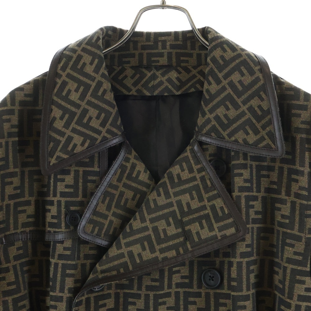 フェンディ★FF0671 AL5W FF ズッカ柄レザーパイピングトレンチコート FENDI(フェンディ) ズッカ柄 レザーパイピング トレンチコート