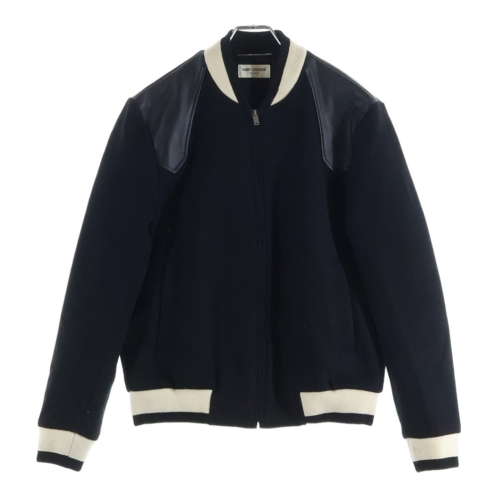 SAINT LAURENT PARIS(サンローランパリ) ショルダーレザー切り替え ジップアップテディジャケット スタジャン ブラック 583970 Y180W