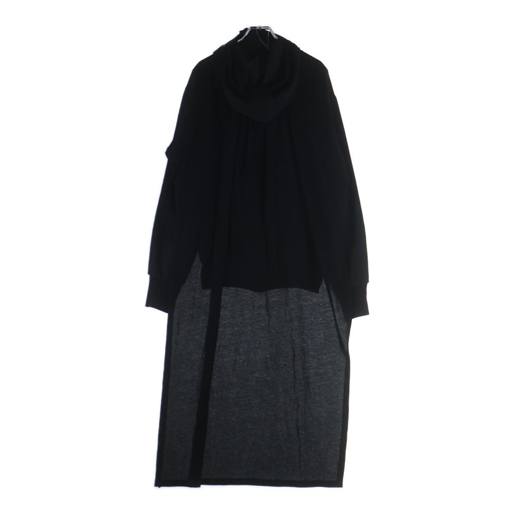 Yohji Yamamoto(ヨウジヤマモト) スリット変形デザイン ニット切り替え フーデッド ジップアップ ジャケット ブラック レディース FD-J10-100