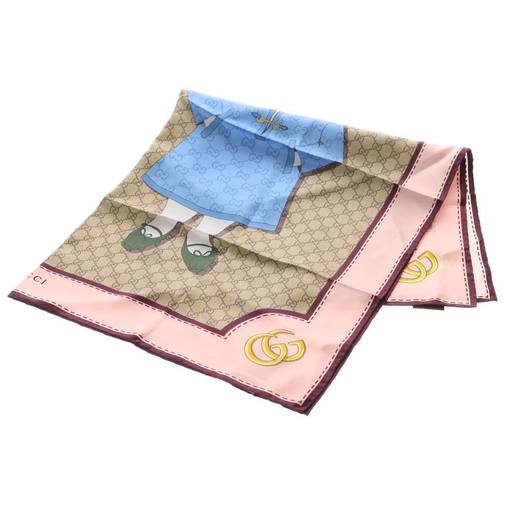 GUCCI(グッチ) x Higuchi Yuko Print Silk Scarf x ヒグチユウコ プリント シルクスカーフ ブラウン 848288
