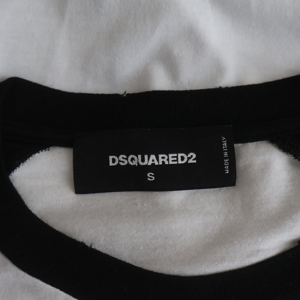 DSQUARED2(ディースクエアード) プリントロゴクルーネックTシャツ カットソー ホワイト/ブラック S72GD0026