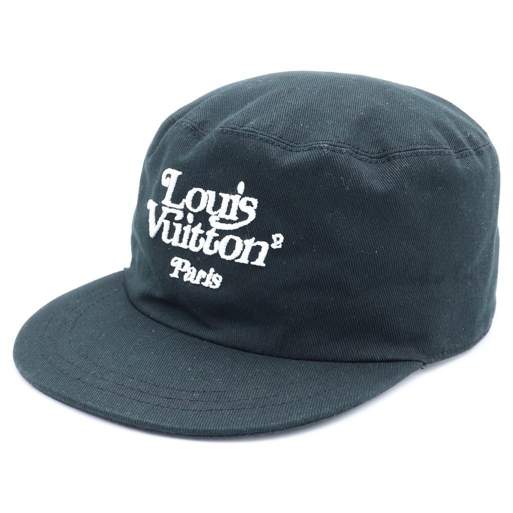 LOUIS VUITTON(ルイヴィトン) ×NIGO ニゴ エンブロイダリーデザイン レザーアジャスター ピルボックスキャップ 帽子 ブラック MP2732