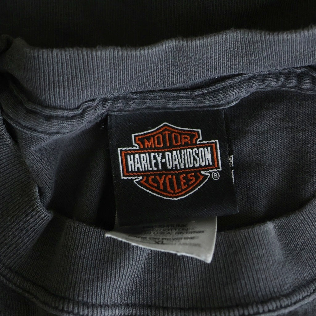 HARLEY DAVIDSON(ハーレーダビッドソン) VINTAGE 00S FLAME LOGO ヴィンテージ フレームロゴデザイン クルーネック カットソー 半袖Tシャツ ブラック