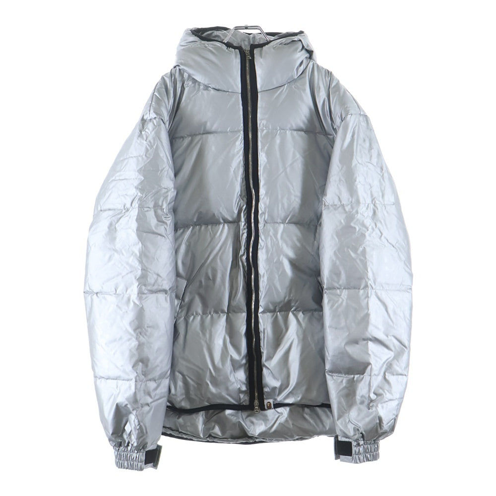 A BATHING APE(アベイシングエイプ) ロゴパッチ ドローコード ダウンジャケット シルバー