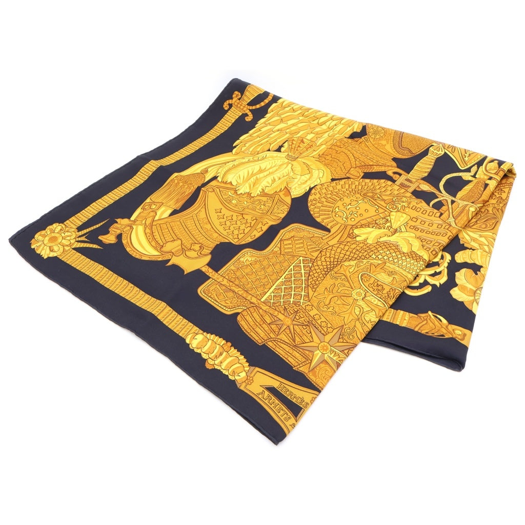 HERMES(エルメス) Silk Scarf シルクスカーフ 総柄 ブラック/イエロー レディース