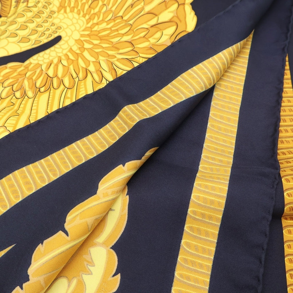 HERMES(エルメス) Silk Scarf シルクスカーフ 総柄 ブラック/イエロー レディース