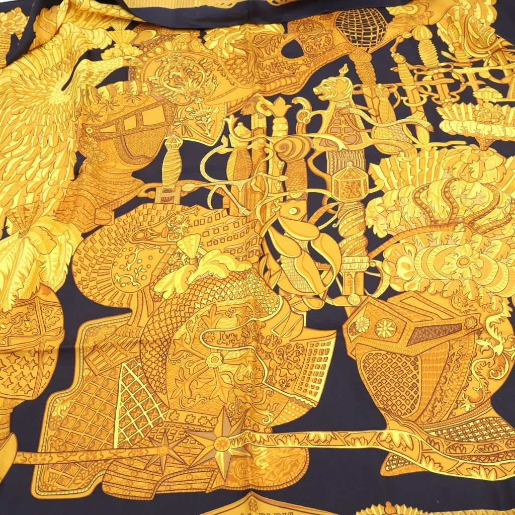 HERMES(エルメス) Silk Scarf シルクスカーフ 総柄 ブラック/イエロー レディース