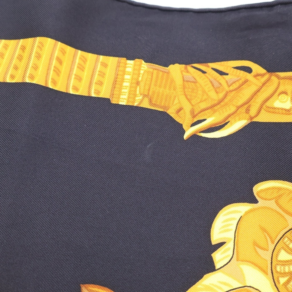 HERMES(エルメス) Silk Scarf シルクスカーフ 総柄 ブラック/イエロー レディース