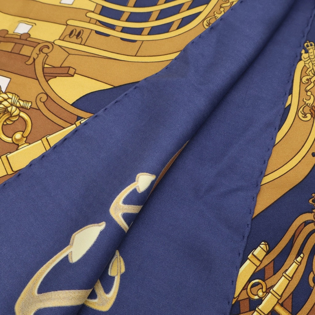 HERMES(エルメス) カレ90 Proteus Scarf プロテウススカーフ 総柄 イエロー/ネイビー レディース