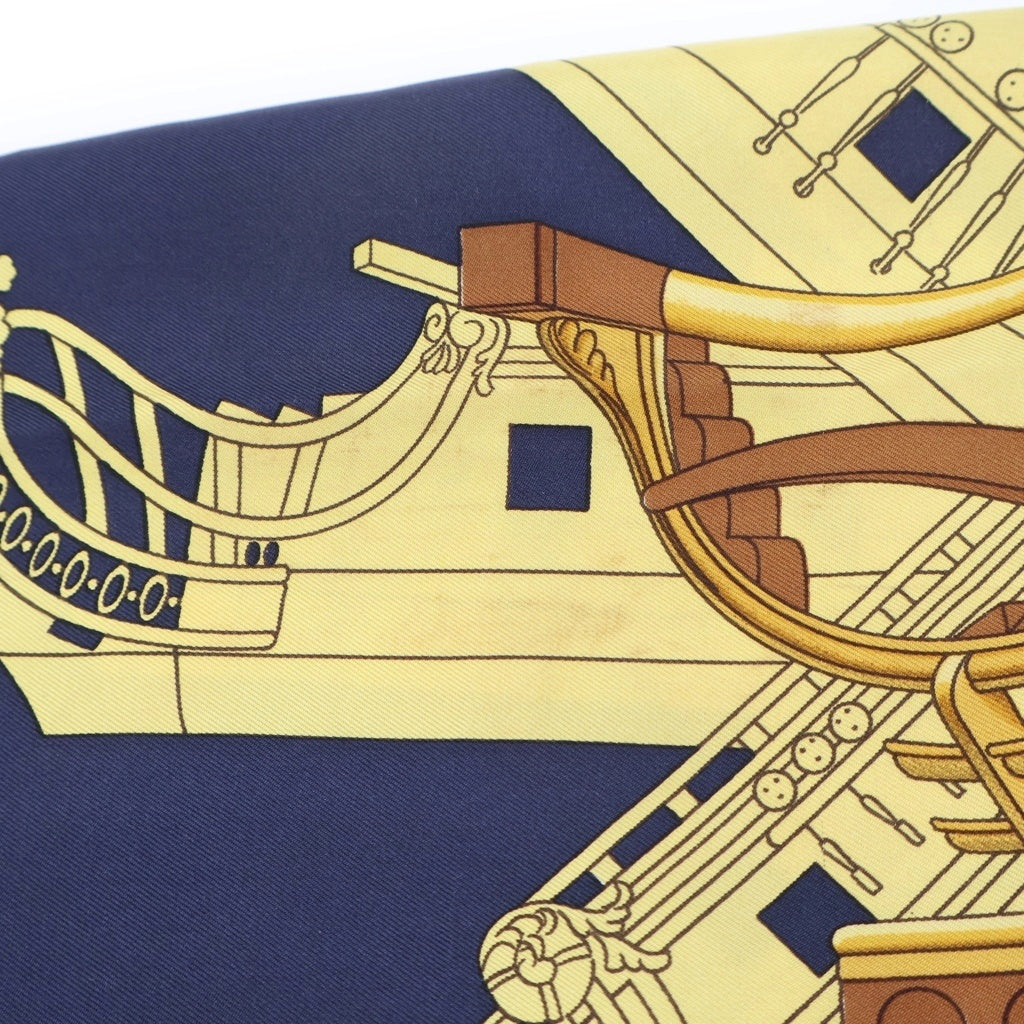 HERMES(エルメス) カレ90 Proteus Scarf プロテウススカーフ 総柄 イエロー/ネイビー レディース