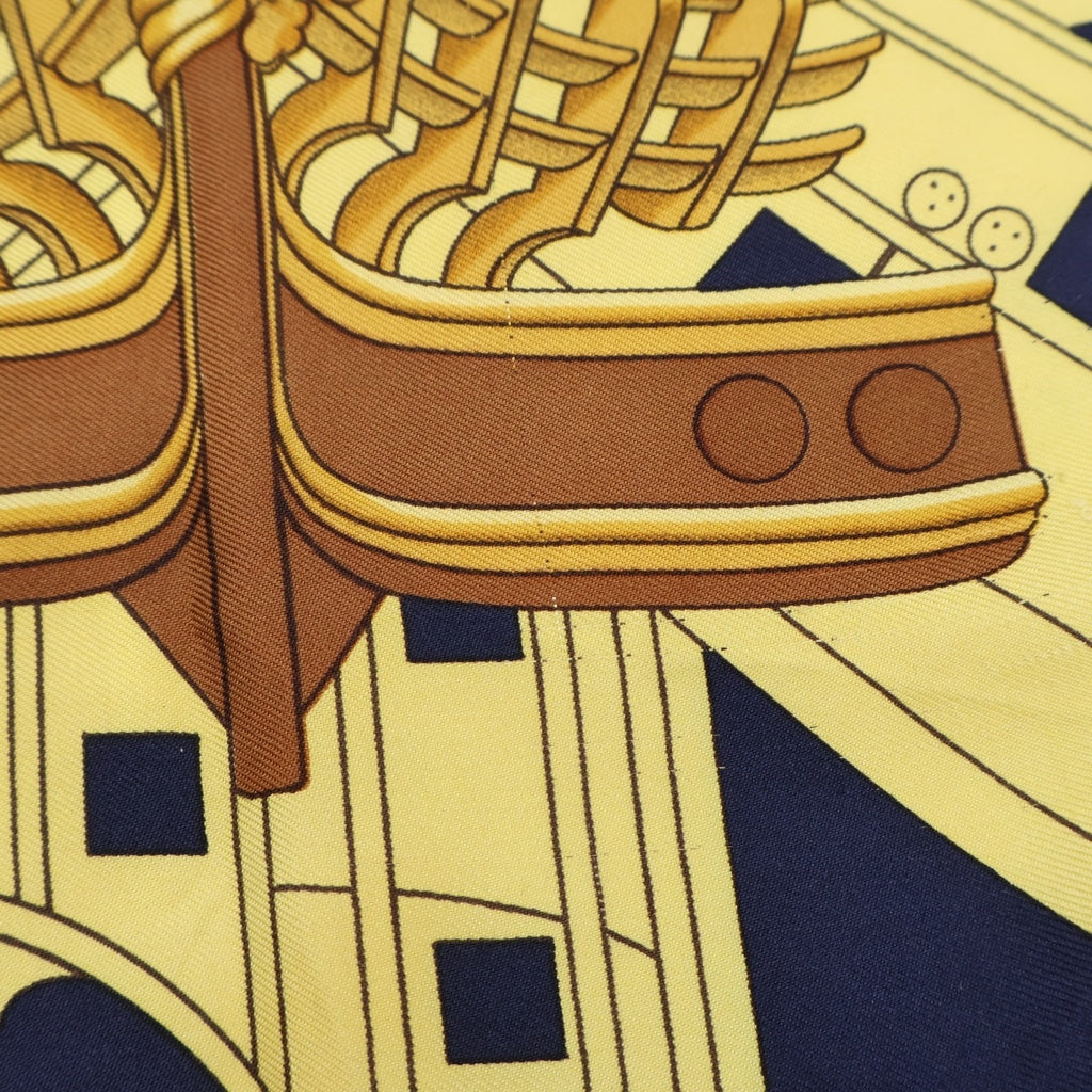 HERMES(エルメス) カレ90 Proteus Scarf プロテウススカーフ 総柄 イエロー/ネイビー レディース