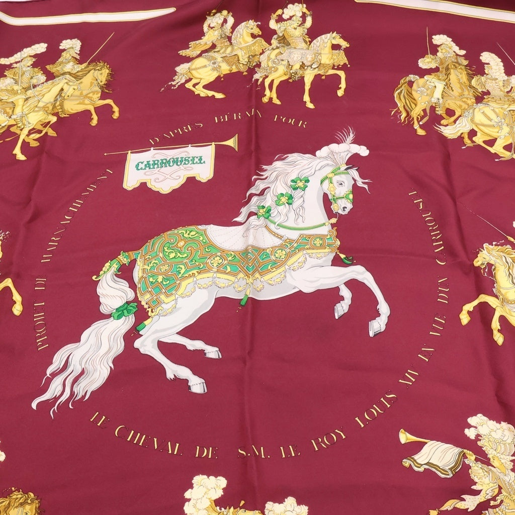HERMES(エルメス) カレ90 Horseback Riding Pattern 騎馬総柄 シルクスカーフ レッド レディース