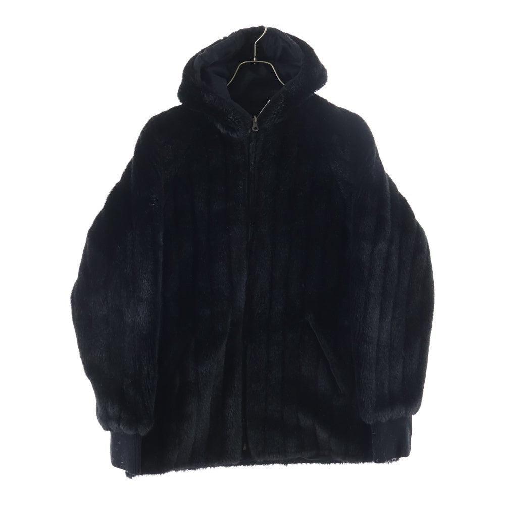 BAPE BY A BATHING APE(ベイプ ア ベイシング エイプ) リバーシブル ナイロン フェイクファー ジップアップパーカー ブラック
