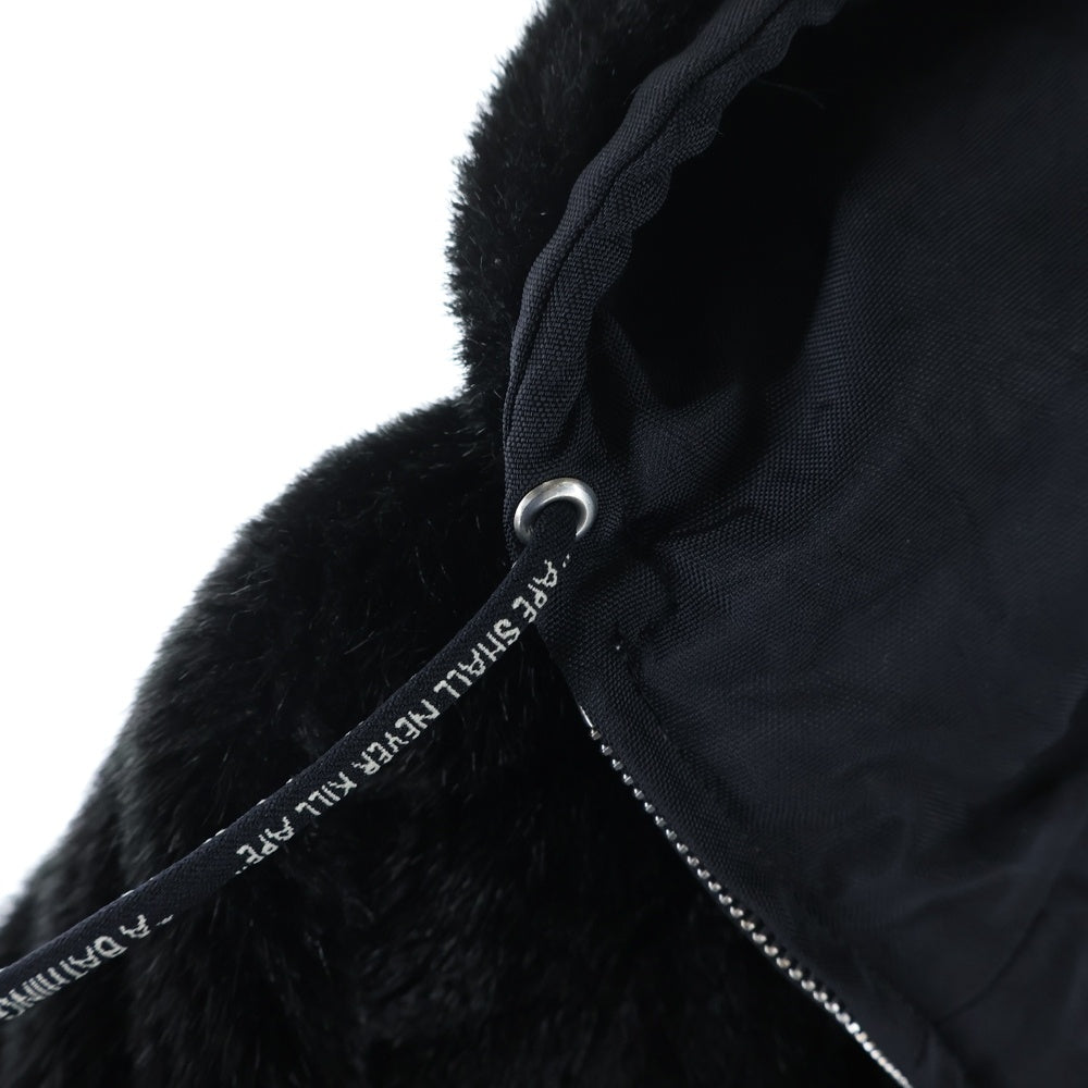 BAPE BY A BATHING APE(ベイプ ア ベイシング エイプ) リバーシブル ナイロン フェイクファー ジップアップパーカー ブラック