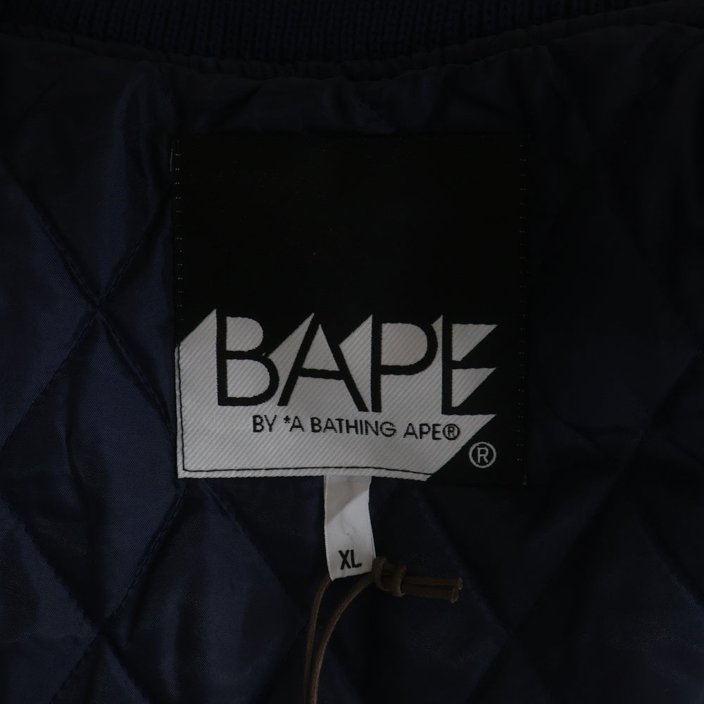BAPE BY A BATHING APE(ベイプ ア ベイシング エイプ) 07AW ワッペン アームレザー切り替え バーシティジャケット スタジャン ブルー