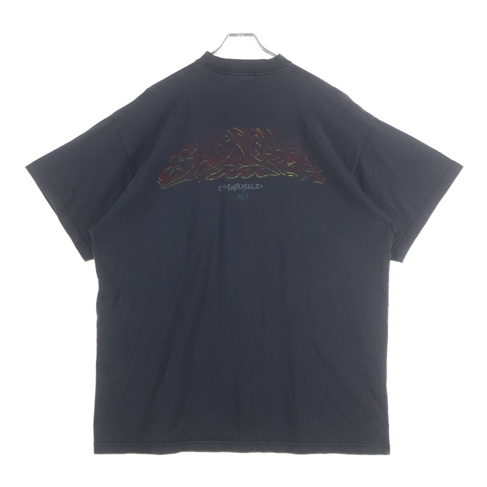 BALENCIAGA(バレンシアガ) 23AW OFFSHORE オフショア ヴィンテージ加工 クルーネック カットソー 半袖Tシャツ ブラック 739028 TPVM8