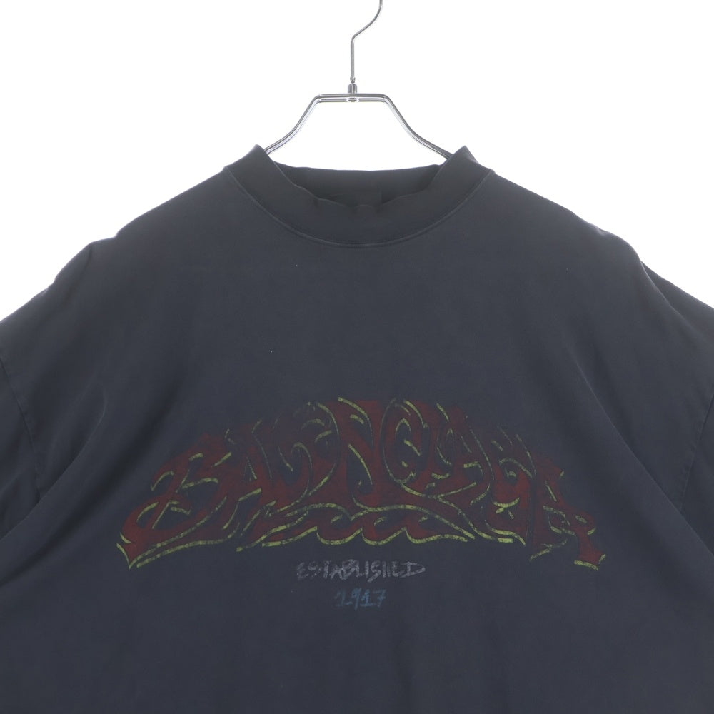 BALENCIAGA(バレンシアガ) 23AW OFFSHORE オフショア ヴィンテージ加工 クルーネック カットソー 半袖Tシャツ ブラック 739028 TPVM8
