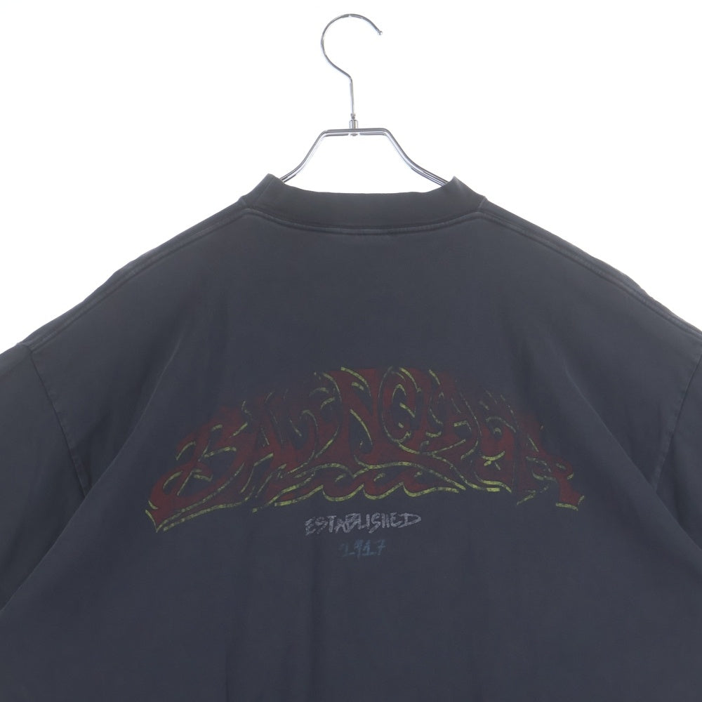BALENCIAGA(バレンシアガ) 23AW OFFSHORE オフショア ヴィンテージ加工 クルーネック カットソー 半袖Tシャツ ブラック 739028 TPVM8