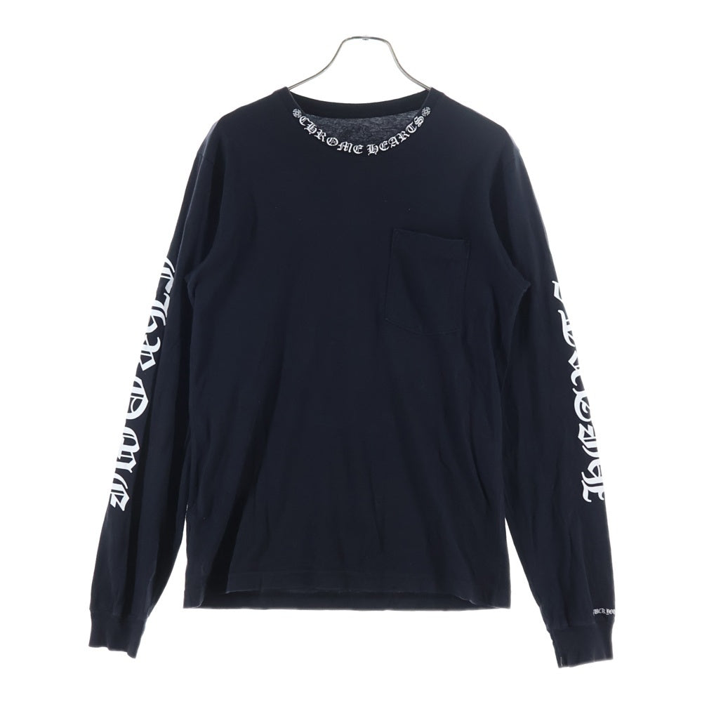 CHROME HEARTS(クロムハーツ) Neck Logo LS TEE ネックロゴプリント アームロゴ クルーネックロングスリーブTシャツカットソー ロンT ブラック