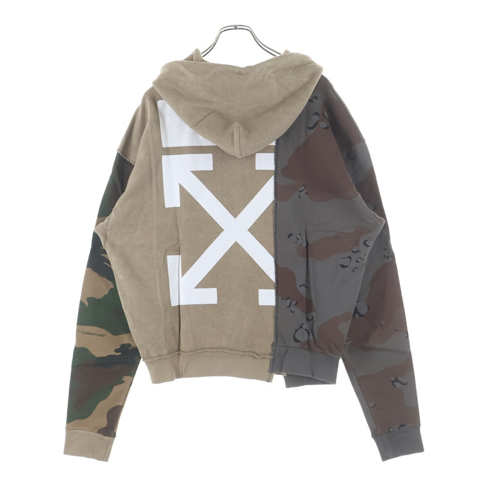 OFF-WHITE(オフホワイト) Camouflage Pattern Patchwork Pullover Hoodie カモ柄切り替えプルオーバーパーカー フーディー ブラウン OMBB036F18192042