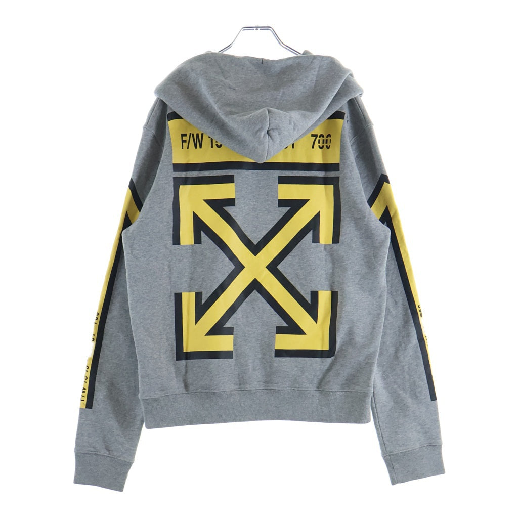 OFF-WHITE(オフホワイト) Sleeve Print Pullover Hoodie 袖プリントプルオーバーパーカー フーディー グレー OMBB034E18192025