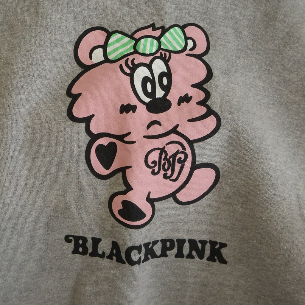 NO BRAND(ノーブランド) BLACK PINK Character Logo Print Pullover Hoodie キャラクターロゴプリント プルオーバーパーカーフーディー グレー