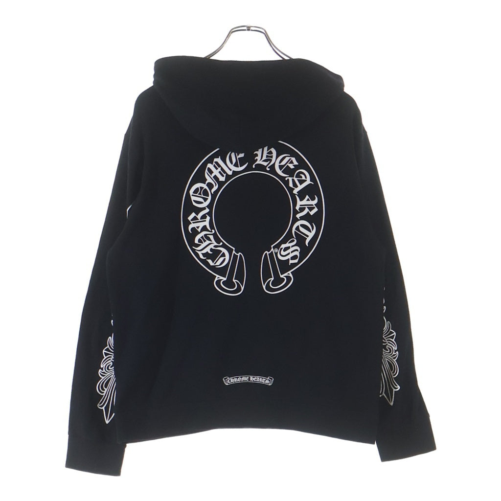 CHROME HEARTS(クロムハーツ) SWTSHRT HD ZIP ダガージップ アームフローラル バックホースシュープリント ジップアップスウェットパーカー フーディー ブラック
