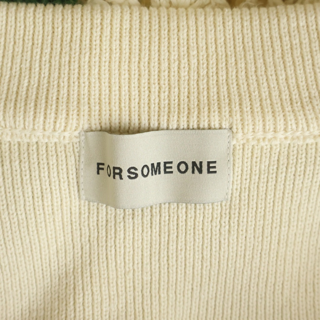 FORSOMEONE(フォーサムワン) バイカラーデザイン ローゲージ ニットカーディガン ベージュ/グリーン