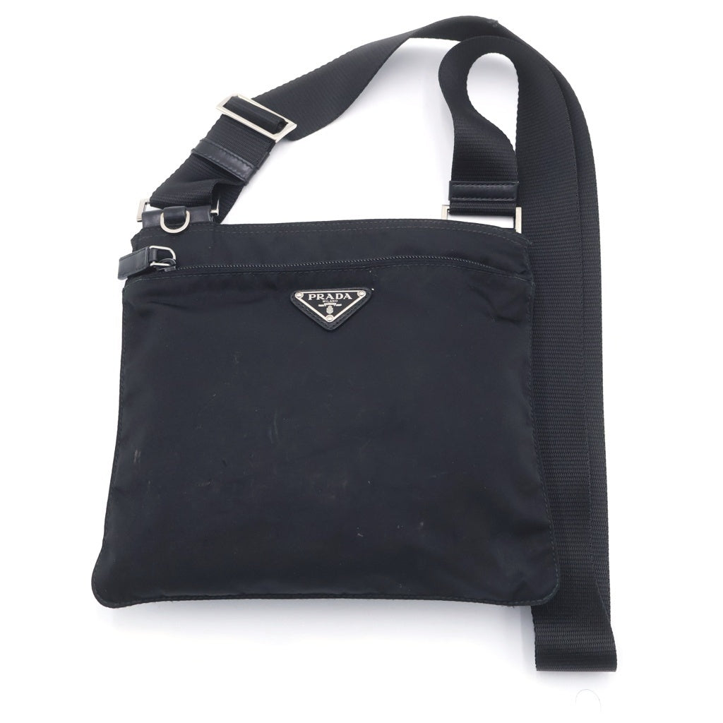PRADA(プラダ) 三角プレートデザイン マルチポケット ナイロンショルダーバッグ ブラック BT0420