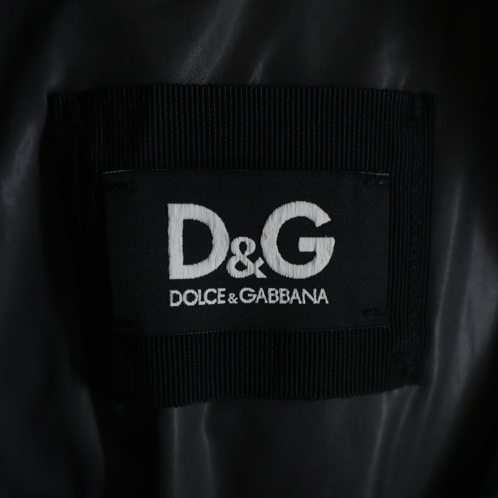 DOLCE & GABBANA(ドルチェアンドガッバーナ) Lambskin Switching Padding Hooded Jacket ラムスキ切替中綿フーデッド ジャケット レザー ネイビー RB0563/SE320