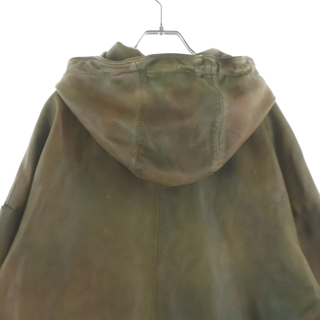 DIESEL(ディーゼル) LEATHER VATEL HOODED JACKET ヴァテル フーデッド ジップアップレザージャケット グリーン A13454