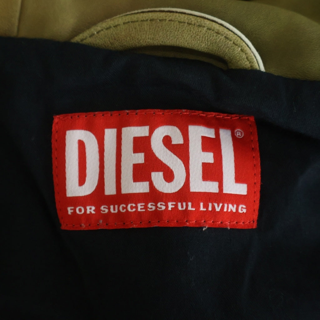 DIESEL(ディーゼル) LEATHER VATEL HOODED JACKET ヴァテル フーデッド ジップアップレザージャケット グリーン A13454
