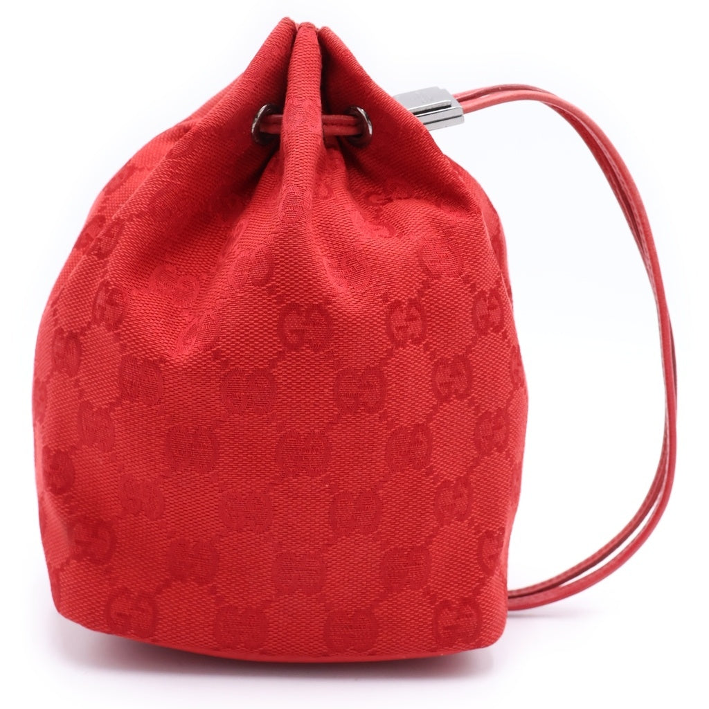 GUCCI(グッチ) GGキャンバス 総柄 巾着ポーチ ハンドバック レッド 039-0973 レディース