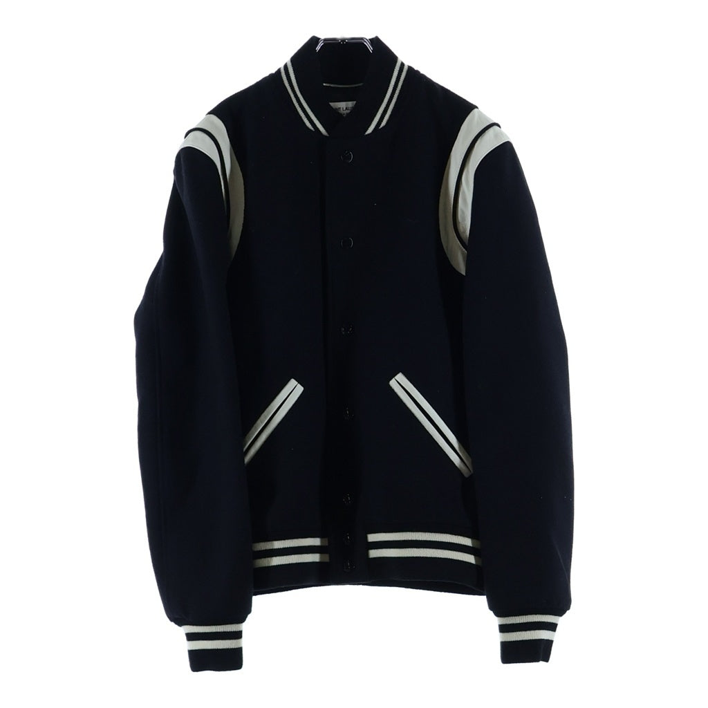 SAINT LAURENT PARIS(サンローランパリ) TEDDY JACKET テディジャケット レザートリムウールスタジアムジャンパー ブルゾン ブラック 354718 Y180W
