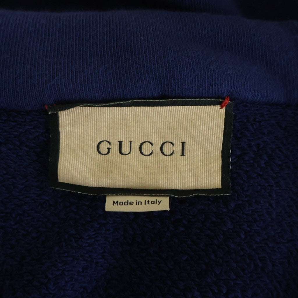 GUCCI(グッチ) COTTON JERSEY SWEATSHIRT WITH PATCH パッチデザイン コットン ジップアップ フーデッド スウェット パーカー ブルー 756648 XJFV7