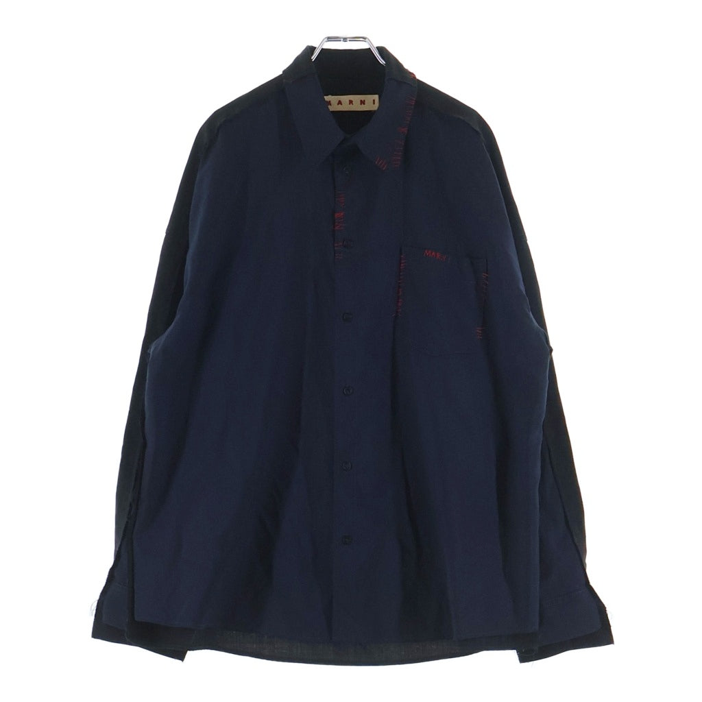 MARNI(マルニ) 24SS Tropical Wool Stitched Long Sleeved Shirt トロピカルウール ステッチ長袖シャツ ネイビー CUMU0278QS