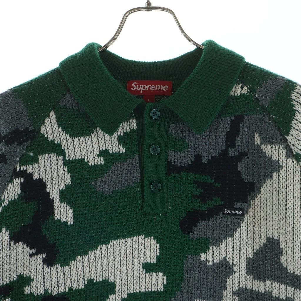 SUPREME(シュプリーム) 25AW Small Box Polo Sweater スモールボックスロゴ カモ柄 ポロスウェット ニット セーター グリーン