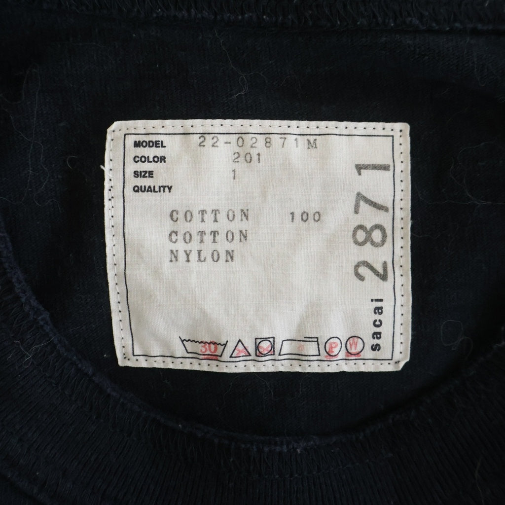 Sacai(サカイ) ナイロン切り替え長袖Tシャツ ネイビー/カーキ 22-02871M