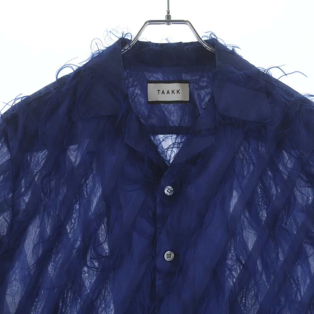 TAAKK(ターク) 23SS FRINGE OPEN COLLAR SHIRTS フリンジ オープンカラー 半袖シャツ ブルー TA23SS-SH029