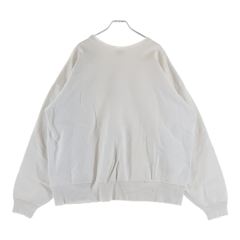 SAINT MICHAEL(セントマイケル) 25SS × BerBerjin BJ CREW NECK SWEAT ベルベルジン フロント染み込みプリント ダメージ加工 クルーネックスウェット ホワイト SM-HR8-0000-C38