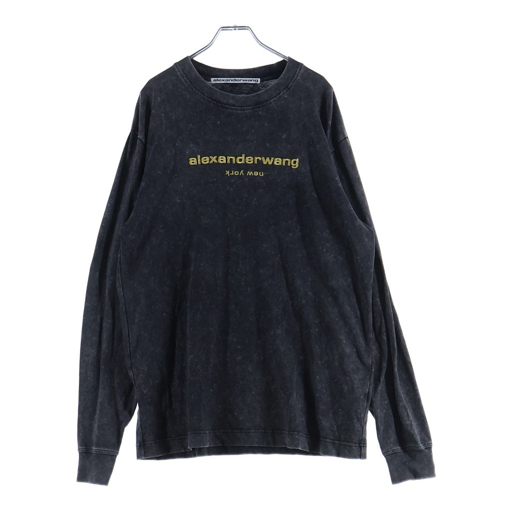 ALEXANDER WANG(アレキサンダーワン) ウォッシュ加工 ラメロゴ刺繍 長袖Tシャツ ロンT カットソー グレー