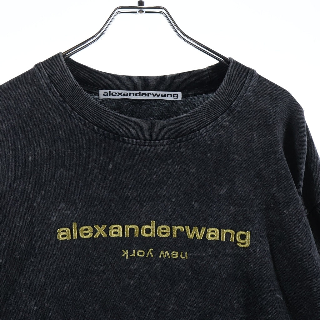 ALEXANDER WANG(アレキサンダーワン) ウォッシュ加工 ラメロゴ刺繍 長袖Tシャツ ロンT カットソー グレー