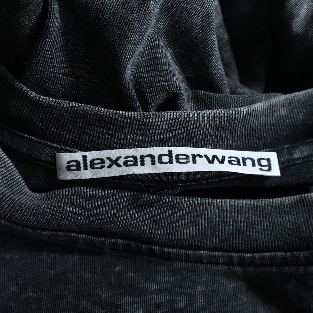 ALEXANDER WANG(アレキサンダーワン) ウォッシュ加工 ラメロゴ刺繍 長袖Tシャツ ロンT カットソー グレー